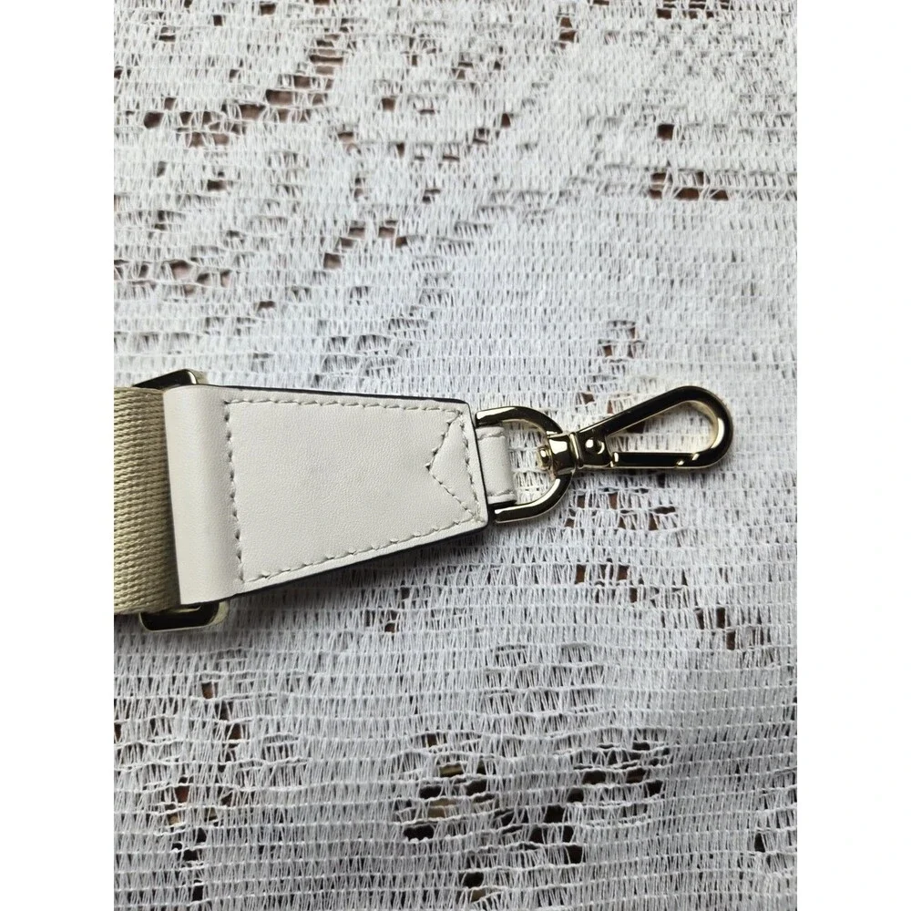 NEW Michael Kors LOGO Gold White Canvas Handbag Shoulder Webbing Strap Chambray